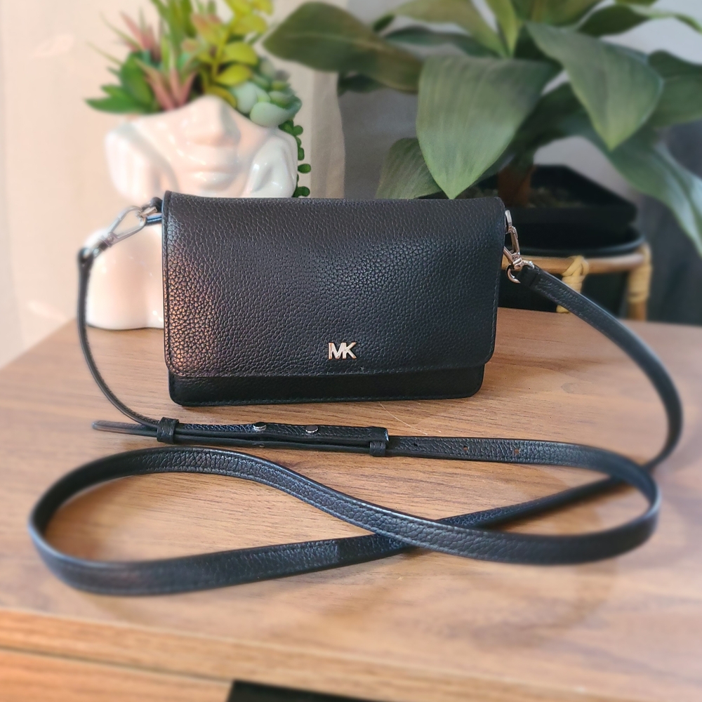 Michael Kors Black Leather Crossbody Bag with Flap Closure
